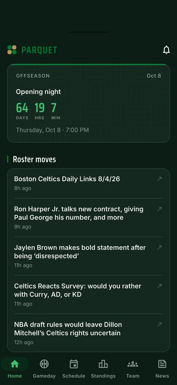 Parquet home screen
